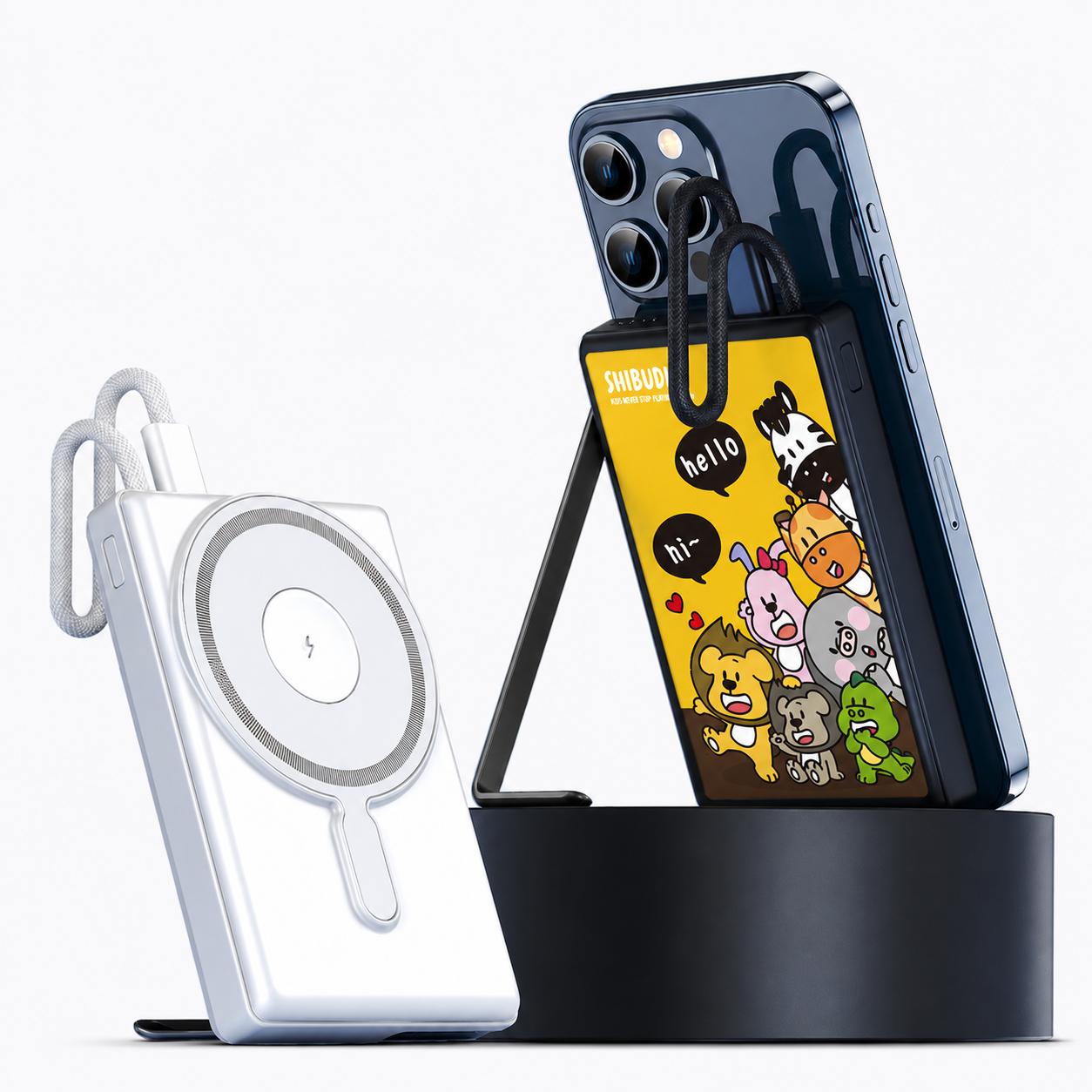 SHIBUDI尋寶獅MagSafe雙面磁吸七合一自帶線行動電源(10000mah)