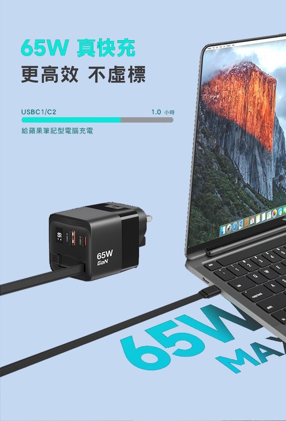 SHIBUDI聯名GAN萬國轉接頭65W快充充電器(黑）